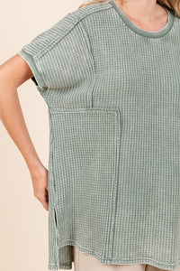 Mittoshop Mineral Washed Waffle Knit Tunic Top in Matcha