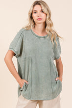 Load image into Gallery viewer, Mittoshop Mineral Washed Waffle Knit Tunic Top in Matcha
