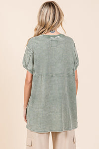 Mittoshop Mineral Washed Waffle Knit Tunic Top in Matcha