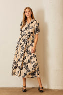Polagram Two Toned Floral Print Maxi Dress in Cream Multi FINAL SALE