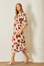 Load image into Gallery viewer, Polagram Big Rose Print Midi Dress in Cream/Red
