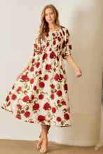 Load image into Gallery viewer, Polagram Big Rose Print Midi Dress in Cream/Red
