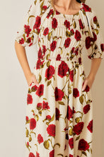 Load image into Gallery viewer, Polagram Big Rose Print Midi Dress in Cream/Red
