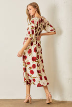 Load image into Gallery viewer, Polagram Big Rose Print Midi Dress in Cream/Red
