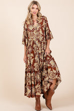 Load image into Gallery viewer, Mittoshop Abstract Leaf Print  Maxi Dress in Coffee
