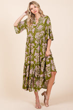 Load image into Gallery viewer, Mittoshop Abstract Leaf Print  Maxi Dress in Green Tea
