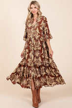 Load image into Gallery viewer, Mittoshop Abstract Leaf Print  Maxi Dress in Coffee
