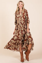 Load image into Gallery viewer, Mittoshop Abstract Leaf Print  Maxi Dress in Coffee
