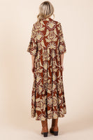 Mittoshop Abstract Leaf Print  Maxi Dress in Coffee