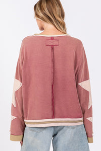 Sage+Fig French Terry Top with Star Appliques in Magenta Pink