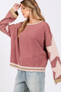 Sage+Fig French Terry Top with Star Appliques in Magenta Pink