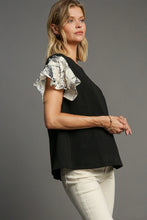 Load image into Gallery viewer, Umgee Solid Color Knit Top with Contrasting Print Sleeves in Black
