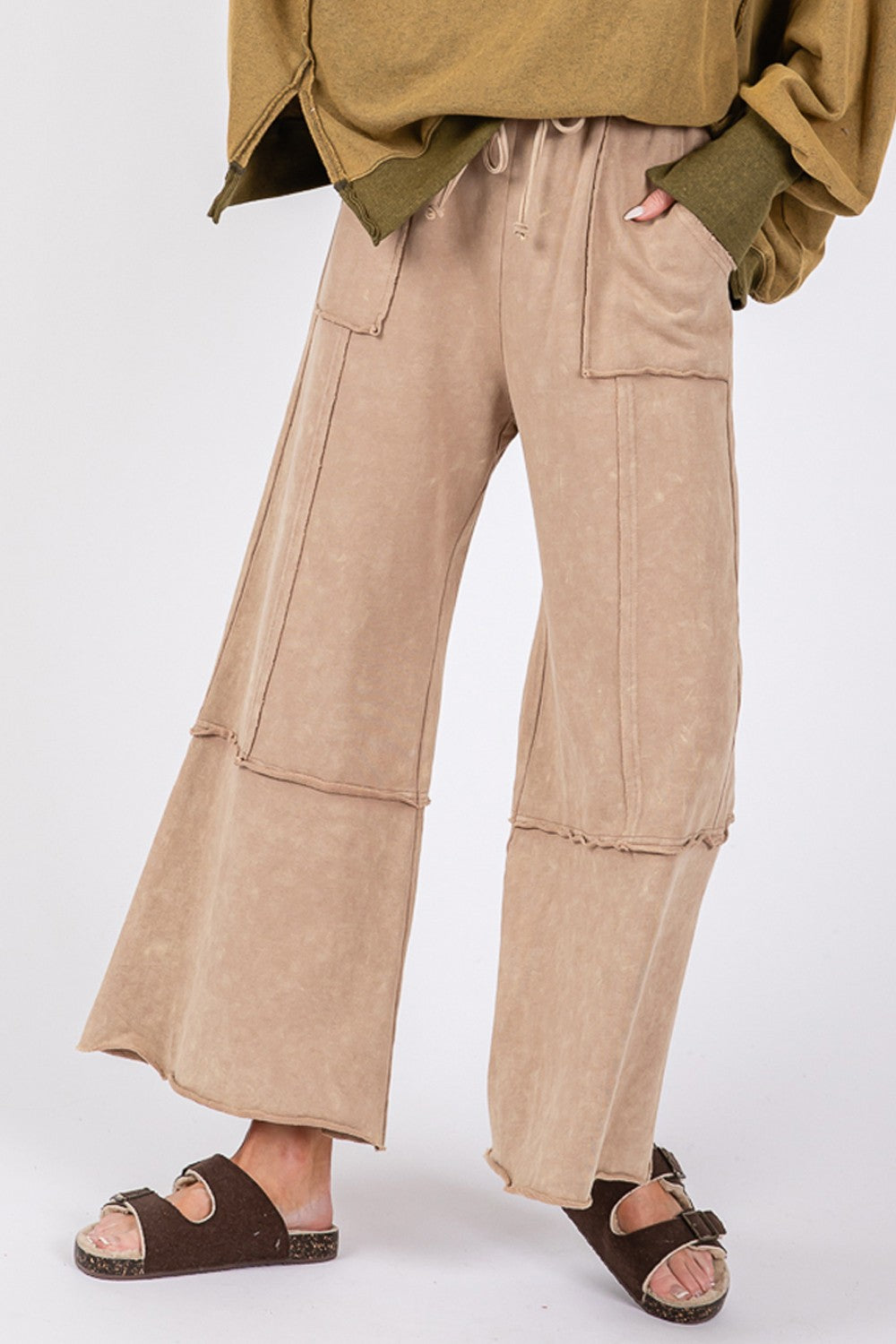 Sage+Fig Mineral Washed Terry Knit Pants in Latte