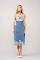 Blue B Denim and Lace Cami Top Midi Dress in Denim White