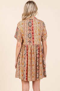 Mittoshop Boho Paisley Striped Print Mini Dress in Rust Multi