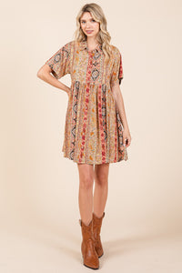 Mittoshop Boho Paisley Striped Print Mini Dress in Rust Multi