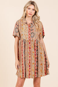 Mittoshop Boho Paisley Striped Print Mini Dress in Rust Multi