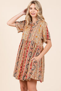 Mittoshop Boho Paisley Striped Print Mini Dress in Rust Multi