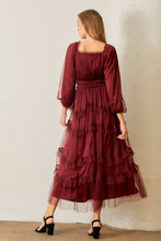 Load image into Gallery viewer, Polagram Long Sleeve Tulle Maxi Dress in Burgundy
