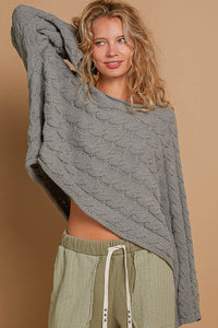 POL CROPPED Solid Color Chenille Sweater in Olive