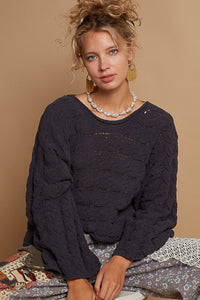 POL CROPPED Solid Color Chenille Sweater in Charcoal