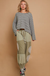 POL CROPPED Solid Color Chenille Sweater in Olive