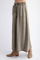 Easel Terry Knit Maxi Skirt in Faded Olive