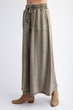 Load image into Gallery viewer, Easel Terry Knit Maxi Skirt in Faded Olive ON ORDER
