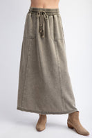 Easel Terry Knit Maxi Skirt in Faded Olive