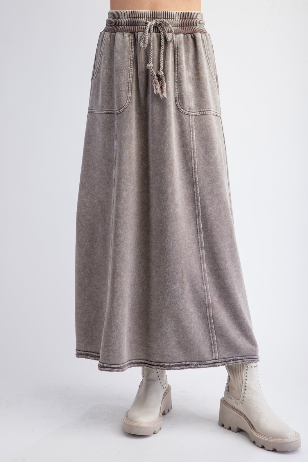 Easel Terry Knit Maxi Skirt in Mocha ON ORDER