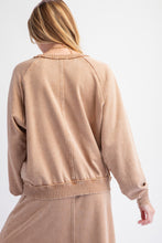 Load image into Gallery viewer, Easel Mineral Washed Solid Color Terry Knit Pullover Top in Camel
