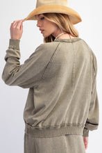 Load image into Gallery viewer, Easel Mineral Washed Solid Color Terry Knit Pullover Top in Faded Olive
