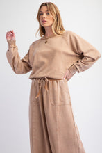 Load image into Gallery viewer, Easel Mineral Washed Solid Color Terry Knit Pullover Top in Camel
