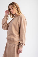 Load image into Gallery viewer, Easel Mineral Washed Solid Color Terry Knit Pullover Top in Camel
