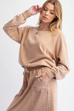 Load image into Gallery viewer, Easel Mineral Washed Solid Color Terry Knit Pullover Top in Camel
