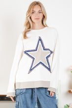 Load image into Gallery viewer, BlueVelvet Distressed Star Patch Top in Natural
