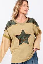 Load image into Gallery viewer, Sage+Fig OVERSIZED Mixed Print Star Patched Top in Olive
