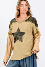 Load image into Gallery viewer, Sage+Fig OVERSIZED Mixed Print Star Patched Top in Olive
