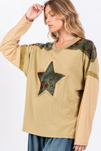 Load image into Gallery viewer, Sage+Fig OVERSIZED Mixed Print Star Patched Top in Olive
