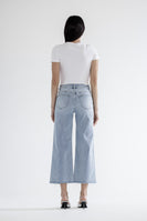 Mica Denim High Rise Pearl and Rhinestone Embellished CROPPED Wide Leg Jeans in Grizzlies Blue