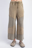 Easel Mixed Thermal Knit and Terry Knit Pants in Faded Olive FINAL SALE