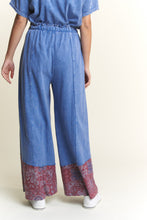 Load image into Gallery viewer, J.Her Mineral Washed Boho Pants with Paisley Print Details in Denim Blue
