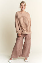 Load image into Gallery viewer, J.Her Mineral Washed Sweatshirt with Peace Sign on Front in Latte
