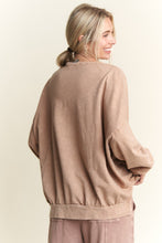 Load image into Gallery viewer, J.Her Mineral Washed Sweatshirt with Peace Sign on Front in Latte
