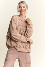 Load image into Gallery viewer, J.Her Mineral Washed Sweatshirt with Peace Sign on Front in Latte
