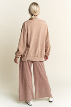 Load image into Gallery viewer, J.Her Mineral Washed Sweatshirt with Peace Sign on Front in Latte
