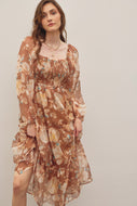 In February Floral Print Midi Dress in Brown Multi FINAL SALE