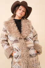 Load image into Gallery viewer, Blue B Western Aztec Jacquard Print Jacket with Faux Fur Lining in Beige Brown
