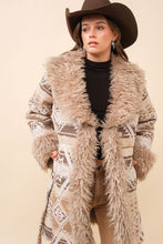 Load image into Gallery viewer, Blue B Western Aztec Jacquard Print Jacket with Faux Fur Lining in Beige Brown
