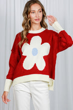 Load image into Gallery viewer, Vine &amp; Love Daisy Jacquard Knit Sweater in Burgundy
